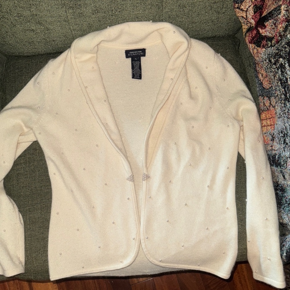 Jones New York Cream Cardigan with Subtle Embellishments